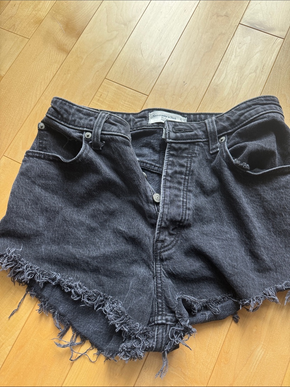 Abercrombie & Fitch Black Frayed High-Rise Denim Shorts